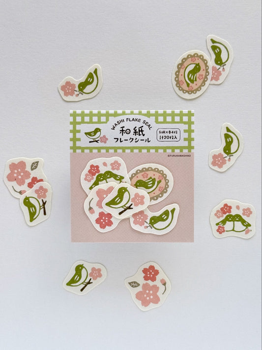 Stickers washi prédécoupés | Sakura et rossignol du Japon
